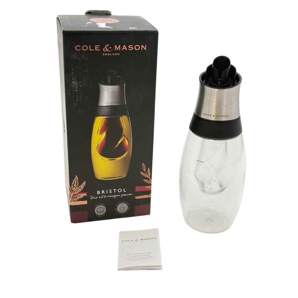 Cole & Mason Bristol Duo Oil & Vinegar Pourer Glass Stainless Steel No Mess NEW